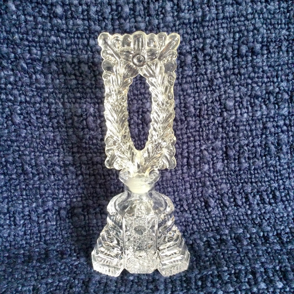 Vintage Victorian‎ Bohemia, Cezchia tall cut Glass Perfume Bottle 19th century